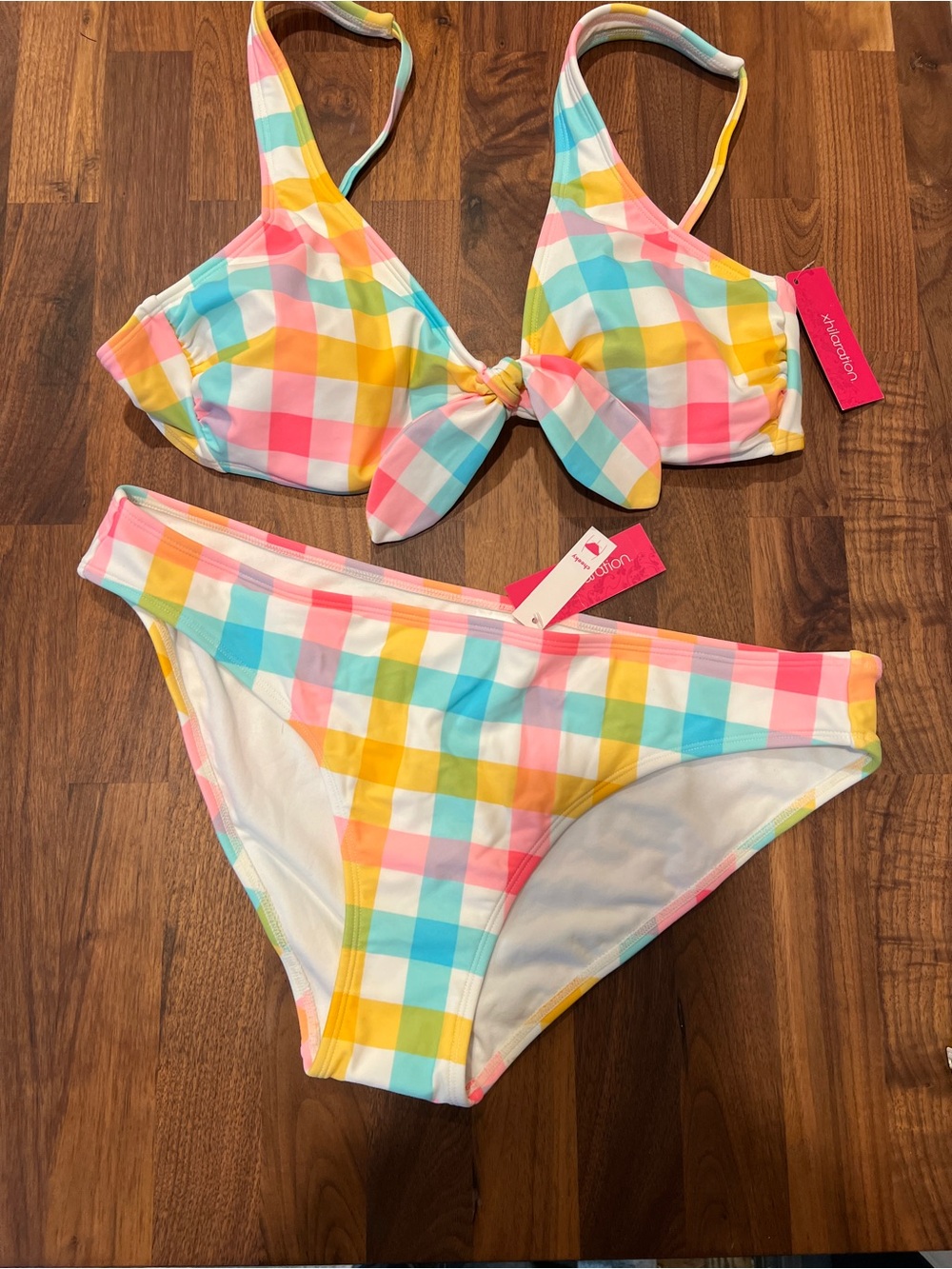 Xhilaration Pastel Gingham Bow Bikini - Pink, Blue, Yellow NWT